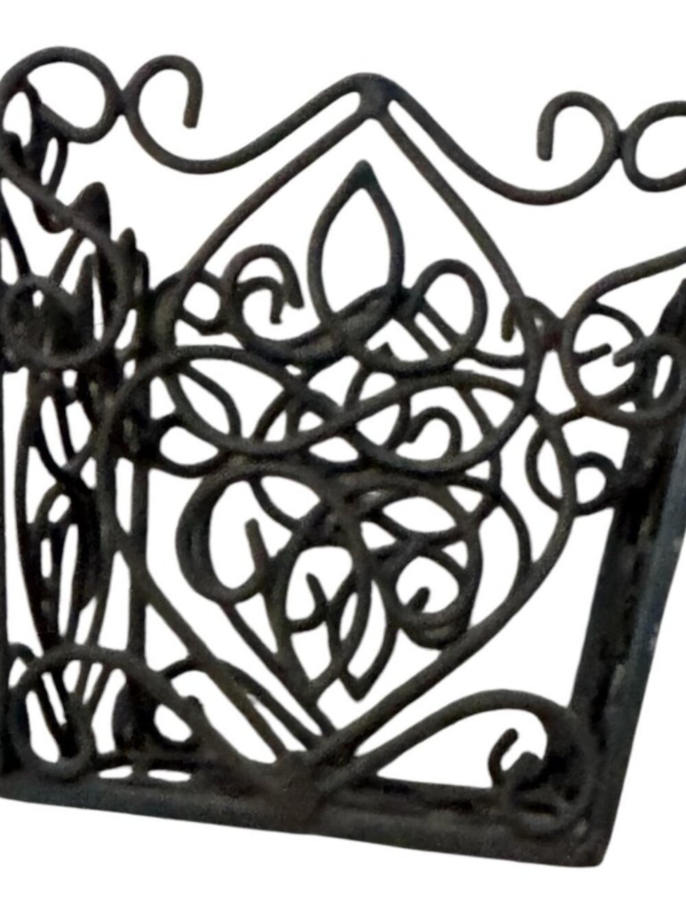 🤎Vintage Inspired Brown Wrought Iron Ornate Scrollwork Napkin Holder